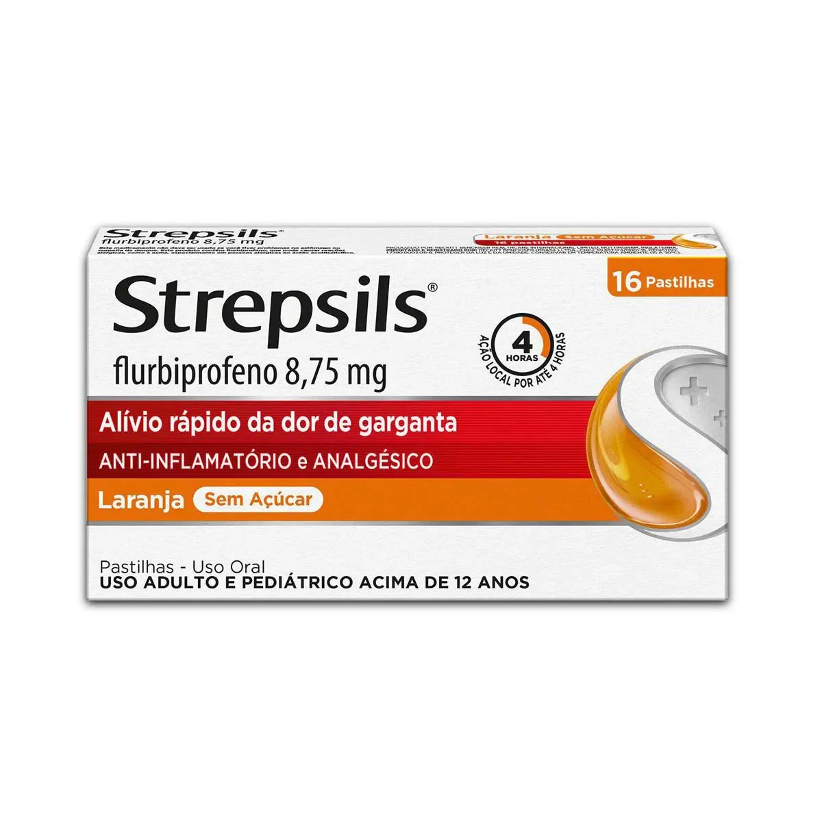 Pastilha para Garganta com Anti-inflamatório e Analgésico Strepsils Sabor Laranja Sem Açúcar - 16 unidades - imagem 1