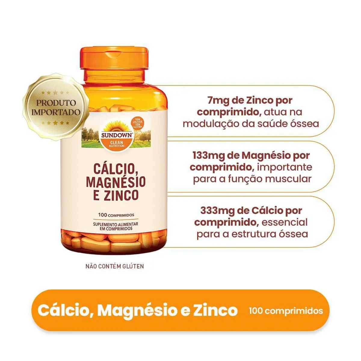 Cálcio + Magnésio + Zinco Sundown 100 comprimidos - imagem 1