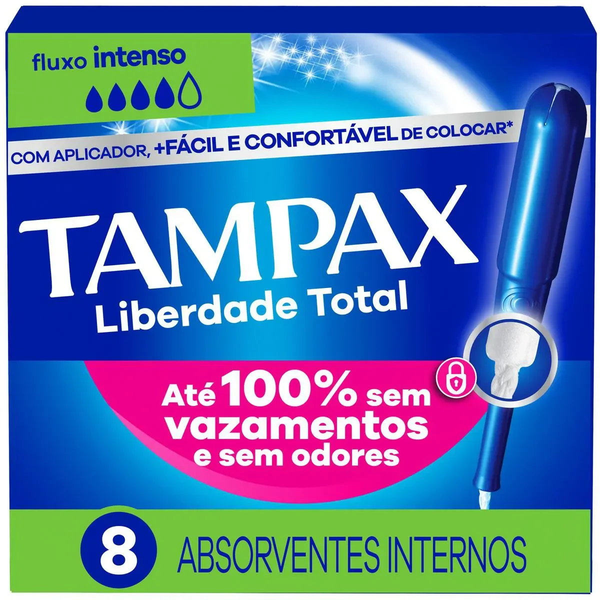 Absorvente Interno Tampax Liberdade Total para Fluxo Intenso Com Aplicador 8 unidades - imagem 1