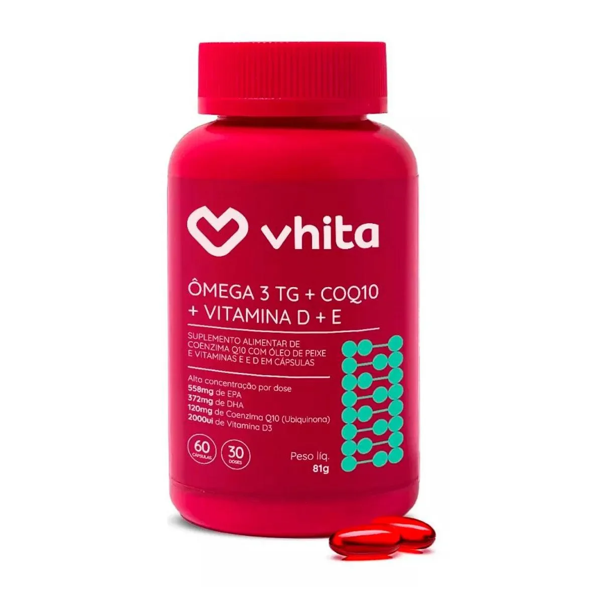 Ômega 3 + Coenzima Q10 + Vitamina D e E Vhita 60 capsulas - imagem 1