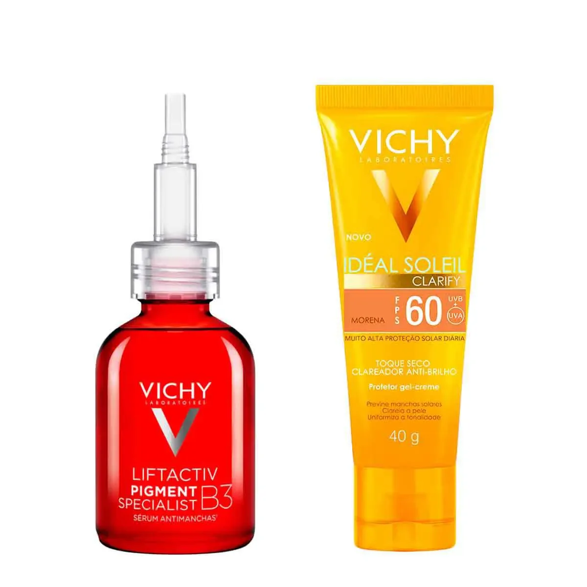 Kit Vichy Protetor Solar Facial Idéal Soleil Clarify FPS 60 Morena 40g + Sérum Facial Antimanchas Liftactiv Pigment Specialist B3 30ml - imagem 1