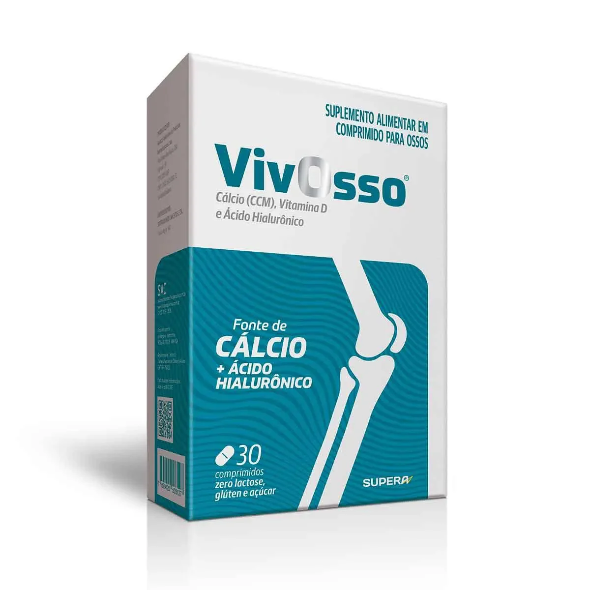 Cálcio + Vitamina D + Ácido Hialurônico VIvosso Zero Açúcar 30 comprimidos - imagem 1