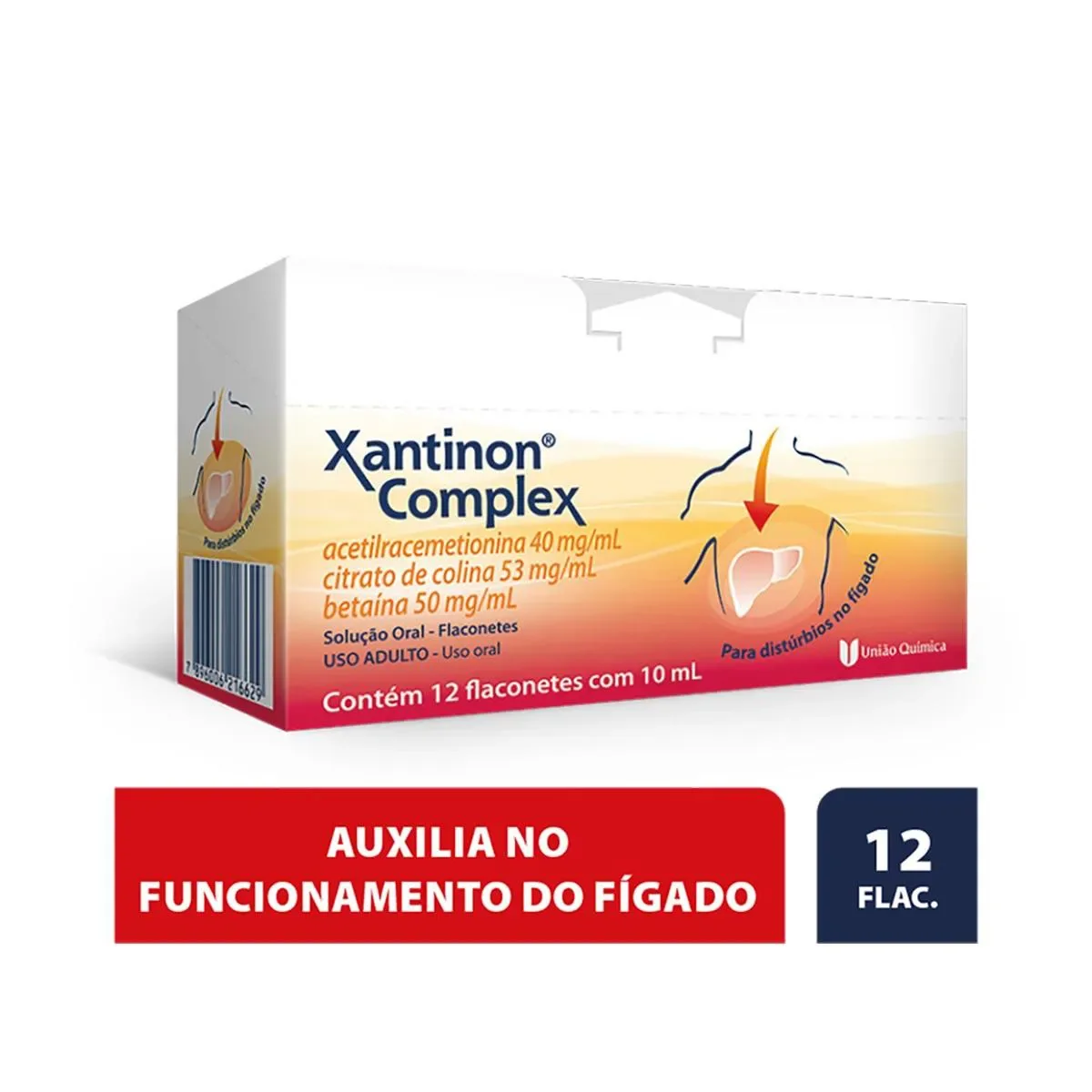 Xantinon Complex Acetilracemetionina 40mg + Citrato de colina 53mg + Betaína 50mg 12 Flaconetes - imagem 1