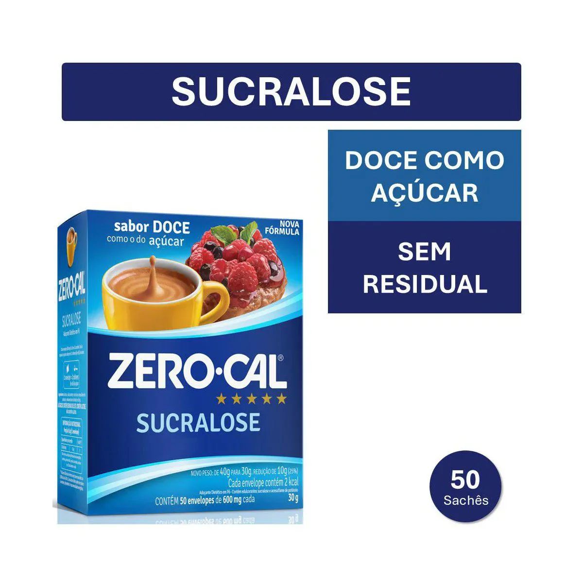 Adoçante em Pó Zero-Cal Sucralose - 1 Unidade com 50 Sachês de 600mg cada - imagem 1